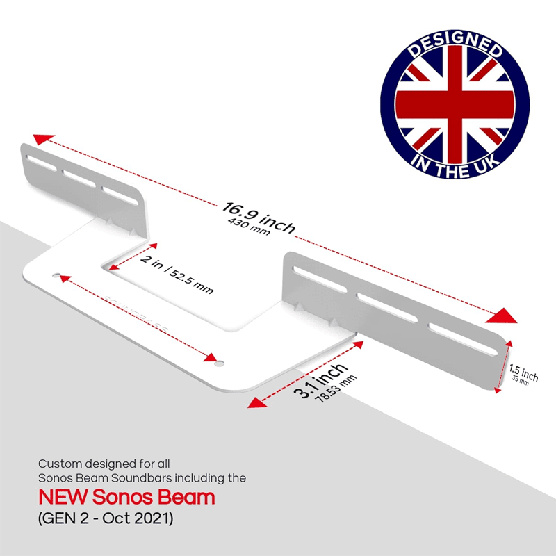 BEAM (GEN1/2) Soundbar Wall Mount Bracket , White - soundbass.co.uk